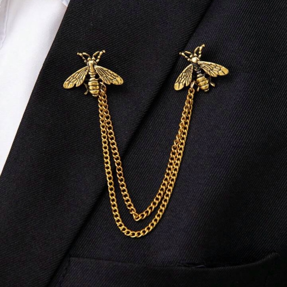 Men’s Bee Vintage style Brooch Pins Chain Bee brooch